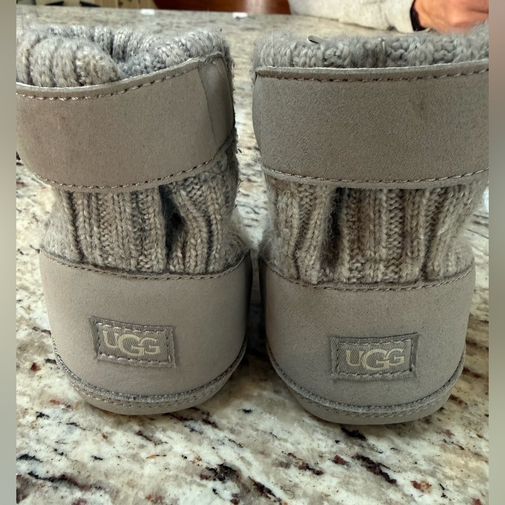 UGG Gray Knit-Cuff Mini Booties
